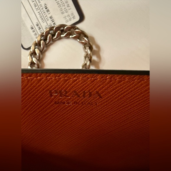 PRADA Saffiano Leather Wallet on Chain with Charms Blue/Orange - Picture 9 of 13